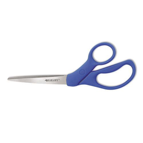 Image of Westcott® Preferred Line Stainless Steel Scissors, 8" Long, 3.5" Cut Length, Offset Blue Handle