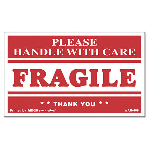 Image of Universal® Printed Message Self-Adhesive Shipping Labels, Fragile Handle With Care, 3 X 5, Red/clear, 500/roll