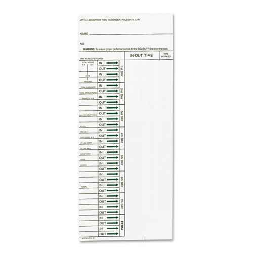Image of Acroprint® Time Clock Cards For Acroprint Att310, One Side, 4 X 10, 200/pack