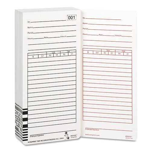Image of Acroprint® Time Clock Cards For Acroprint Es1000, Two Sides, 3.5 X 7, 100/pack