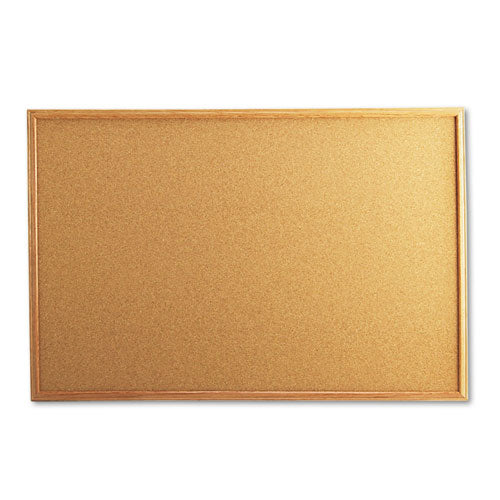 Image of Universal® Cork Board with Oak Style Frame, 36" x 24", Tan Surface, Oak Finished Wood Frame