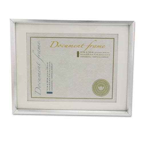 Image of Universal® Plastic Document Frame with Mat, 11 x 14 and 8.5 x 11 Inserts, Metallic Silver