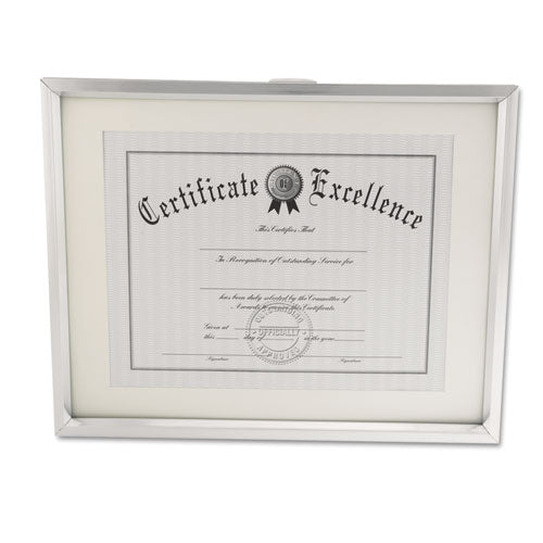 Image of Universal® Plastic Document Frame with Mat, 11 x 14 and 8.5 x 11 Inserts, Metallic Silver