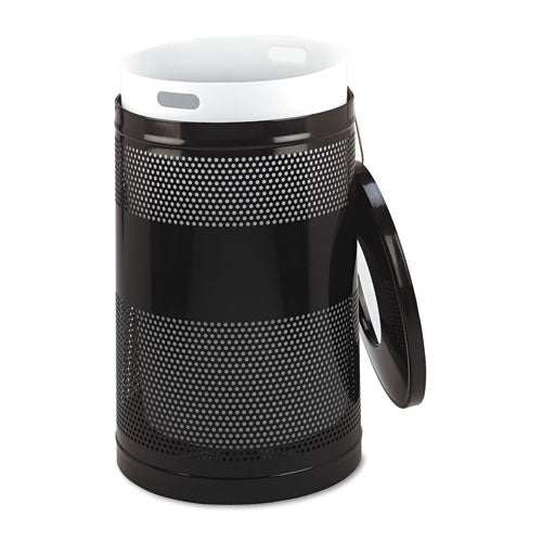 Image of Rubbermaid® Commercial Classics Perforated Open Top Receptacle, 51 gal, Steel, Black