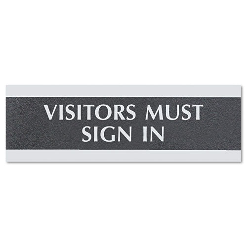 Image of Headline® Sign Century Series Office Sign, Visitors Must Sign In, 9 X 3, Black/silver